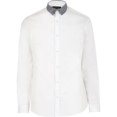 White colour block collar slim shirt